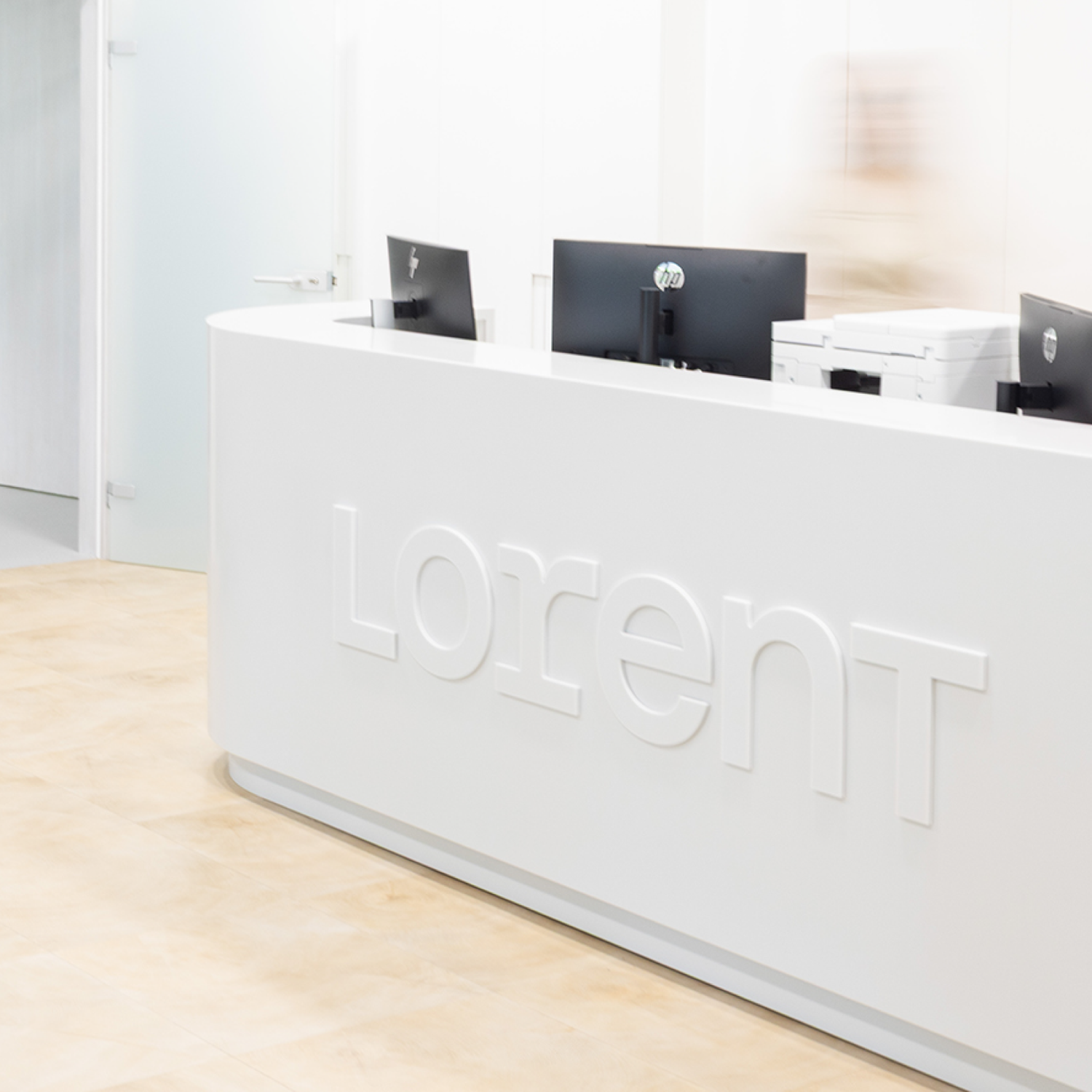 Lorent embossed into the reception desk